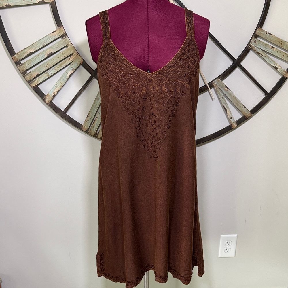 Sunny Blossom Brown Dress with Embroidered Details